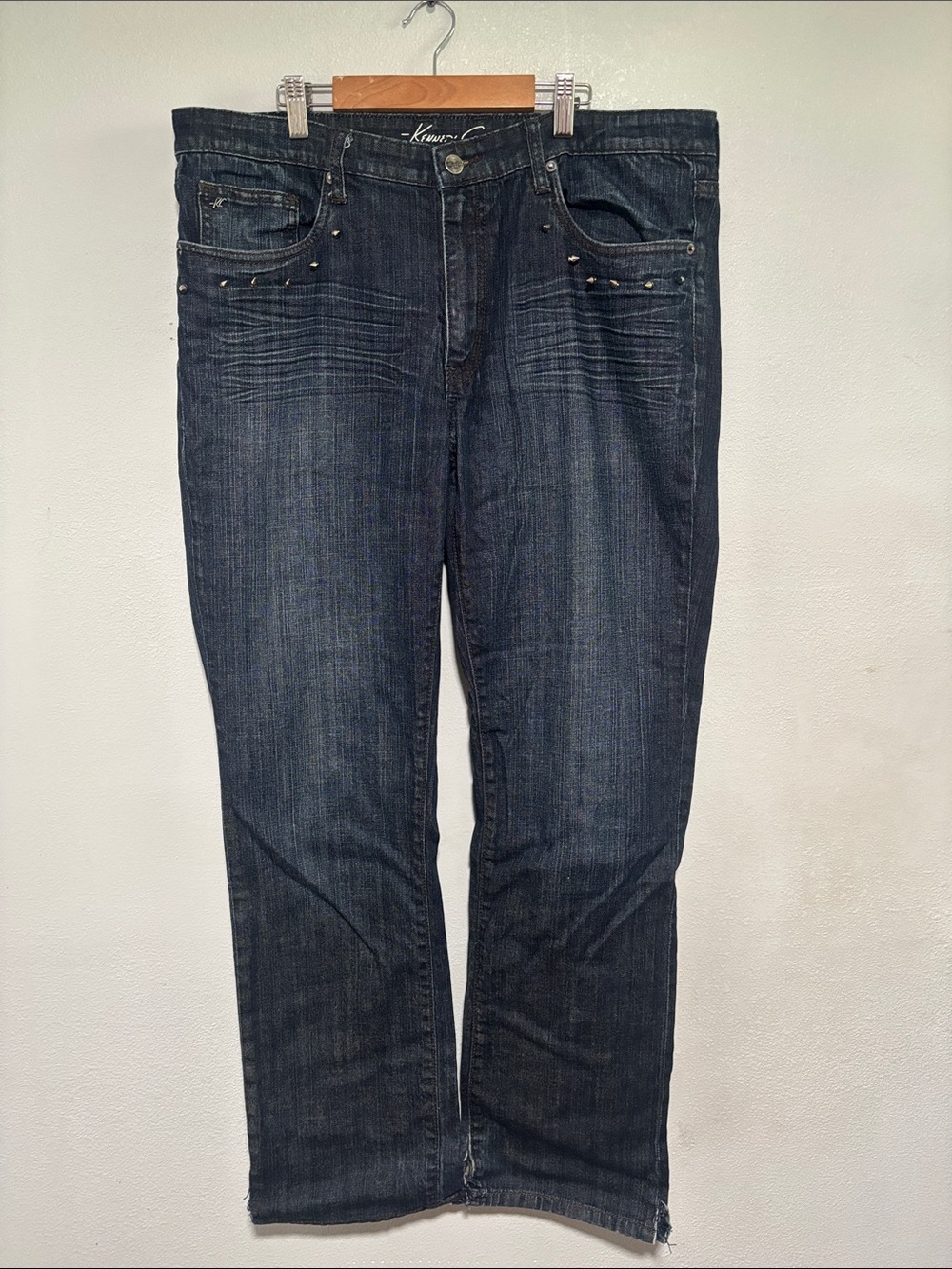 Custom Kenneth Cole jeans, dark washed denim with spikes size 36/32